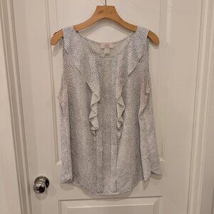 LOFT Sleeveless Ruffle Front Blouse | Black White Polka Dot Top